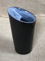 4 Inch Sea Glasbruk Sagaform Candy Black Vase Asymmetrical Rim Marbled I... - $24.75