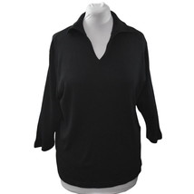 Carolyn Taylor Essentials Sweater Womens 1X Black Rib Knit 3/4 Sleeve Sailor - £27.72 GBP