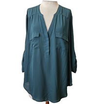 Teal Roll Tab Sleeve Blouse Size 1X - £19.83 GBP
