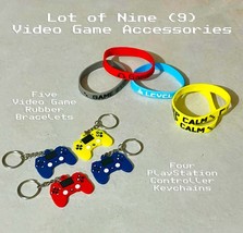  Lot of 9 Video Game PlayStation Accessories Rubber Keychains &amp; Bracelets - £12.03 GBP