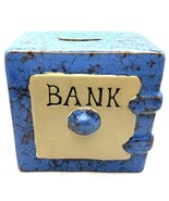 Blue Brown Ceramic Vault Coin Piggy Bank Safe with Rubber Stopper 4x4x2.5” - $109.66 MXN