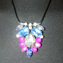 Aqua Blue &amp; Pink Jeweled Necklace - £6.04 GBP