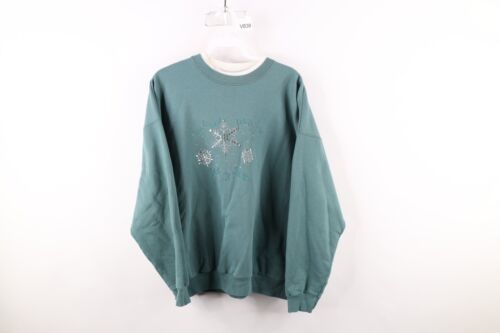 Vtg 90s Streetwear Womens Large Distressed Christmas Snowflake Sweatshir... - $34.60