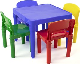 Kids Table Set Plastic 5-PC Set Blue Primary Colored Chairs Crafts Ages ... - $93.80