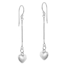 Sweet Chained Drop Hearts Sterling Silver Dangle Earrings - £13.91 GBP