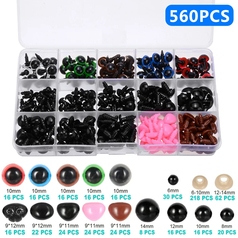 1 Box DIY Craft Eyes Sets 560 Pcs Plastic Colorful Safety Eyes Noses For Animal - £11.59 GBP