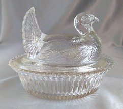 Vintage Degenhart Clear Glass Turkey On Nest Small Covered Dish (unmarked) - £15.55 GBP