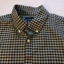 Gap Slim Button Down Collared Men's Off White & Dark Green Plaid Shirt Size L image 4
