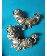 Antique Gold Wash 2 Chinese Foo Dog  Articulated PIECES HAND MADE 7X 7&quot;[... - $169.28