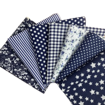 7pcs Navy Blue Cotton Flower Printed Fabric - New - £10.38 GBP