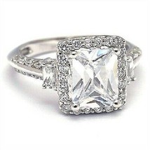 Halo Engagement Ring 2.80Ct Radiant Cut Simulated Diamond 14K White Gold Size 9 - £198.74 GBP