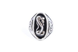 1980&#39;s Vintage Size 10.75 Cobra Snake Crest Silver White Bronze Enamel Ring - £31.56 GBP