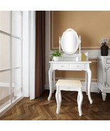 4-Drawer Vanity Set with Stool &amp; Oval Mirror, Makeup Table for Bedroom - $349.99