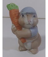 Vintage Bunny Figurine 2in Brown Carrot Blue Hat Top Rabbit Ceramic Figure - $9.99