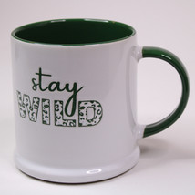 Stay Wild Large Coffee Mug Green And White Ceramic Tea Cup With Green Ha... - $9.75