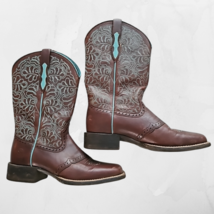 Arait Western Ladies Cowboy Boots Brown Turquoise Size 8 1/2 B 10019907 Preowned image 2