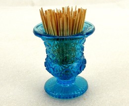 Dark Ice Blue Footed Urn Toothpick Holder, Daisy &amp; Button Pattern, TPK-465 - £15.76 GBP
