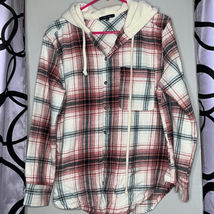 Love Tree Plaid Hooded Flannel Shirt with Left Chest Pocket - £9.25 GBP