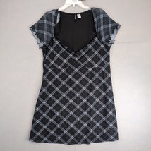 Divided Black Plaid A-Line Dress Sz XL Sheer Overlay Lace Ruffle Trim Wh... - $25.00