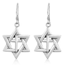 Beautiful Faith Star of David and Cross Sterling Silver Dangle Earrings - £14.32 GBP