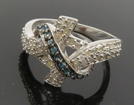 925 Sterling Silver - Genuine Blue &amp; White Diamonds Band Ring Sz 8 - RG13114 - £75.74 GBP