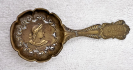 Antique The Apollo Chocolates Brass Sample Spoon w Cameo &amp; Feathery Design - $28.22