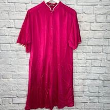 Vintage Vanity Fair Button Robe Fushia Pink Piping Size S Short Sleeve Shiny  - £23.69 GBP