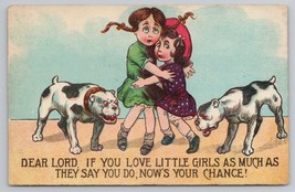 Vintage Comic Little Girls And Bulldogs If You Love Little Girls Postcard - £11.15 GBP