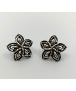 Vintage Flower Clip On Earrings Silver Unsigned 1&quot; - £20.38 GBP
