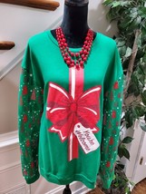 Happy Holiday Christmas Green Cotton Round Neck Long Sleeve Pullover Swe... - £18.96 GBP
