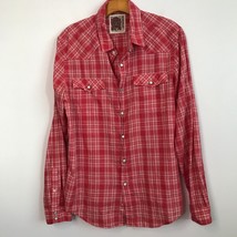 Forever 21 Mens Shirt M Red Flannel Snap Button Collared Long Sleeve Wes... - £16.50 GBP