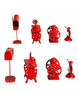 LOT of  4 METAL DOLLHOUSE SIZE Red Mailbox/Fire Hydrant/Lantern/Sewing M... - $13.37 CAD