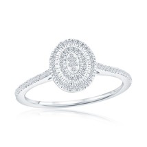 Sterling Silver Double Frame Oval Diamond Ring - (97 Stones) - £218.70 GBP