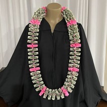 Graduation Money Lei $50 Crisp New Bills Folded Pink W/Pink Beads - £91.00 GBP