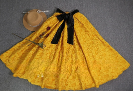 Yellow Pleated Maxi Skirt Women High Waisted Plus Size Long Party Skirt Outfit image 12