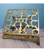 BOOK STAND vtg folding brass library desk tabletop bible cookbook - miss... - £44.66 GBP