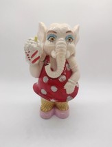Vintage Kitsch Diva Elephant Hard Plastic Piggy Bank Handpainted Red Pol... - $17.81
