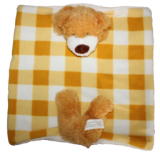 Greenbrier Security Blanket Gold White Plaid With Attached Plush Bear - $8.59