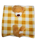 Greenbrier Security Blanket Gold White Plaid With Attached Plush Bear - £6.74 GBP