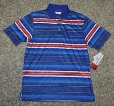 Mens Polo Golf Shirt Grand Slam Blue Striped Motionflow Short Sleeve $55-size S - £17.13 GBP