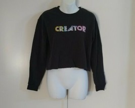 Freeze Women&#39;s Long Sleeve Cozy Crew Neck &quot;Creator&quot; Black Cropped Sweatshirt M - £15.55 GBP