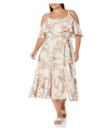 Arna York Dress Size 30W 32W Linen Blend Off Shoulder Tan Beige Floral NEW - £49.32 GBP