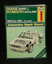 Haynes Dodge Spirit &amp; Plymouth Acclaim Models Automotive Repair Manual 1989~1992 - £6.98 GBP