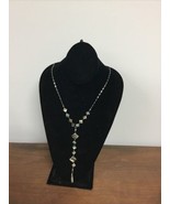 Statement Necklace Charcoal Stones Silver Tone Drop Dangle Necklace - $14.85