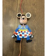 Mouse Ornament Wood PullString Jumping Jack Christmas 5&quot; Vintage Mid Cen... - $17.82