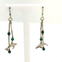 Vintage Signed Sterling Native American Beaded Turquoise Dolphin Dangle Earrings - £39.47 GBP