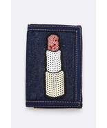 Sequin Lipstick Patch Tri-Fold Denim Wallet - $182.33 MXN