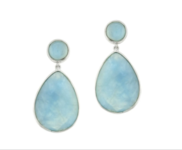 Sterling Silver Translucent Blue Chalcedony Egg-Shaped Drop Earrings - £66.36 GBP