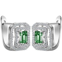 1.5CT Imitación Esmeralda Diamante Halo Gota Aro Huggies Pendientes Plata de Ley - £155.27 GBP