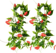 Airsun Artificial Morning Glory Flower Vines, 2Pcs 15Feet Hanging Plants, Red - £33.03 GBP
